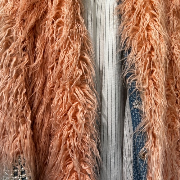 Laurence & Chico Pink Faux Fur Jacket Pearl Denim women's size S unique - Picture 8 of 12
